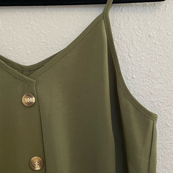 Army Green Spaghetti Strap Mini Dress w/Tortoise Shell Buttons - Picture 4 of 8